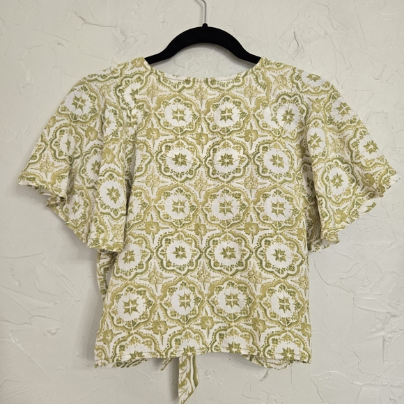 NWT PILCRO Linen Tied Green White Top, M - Picture 6 of 11